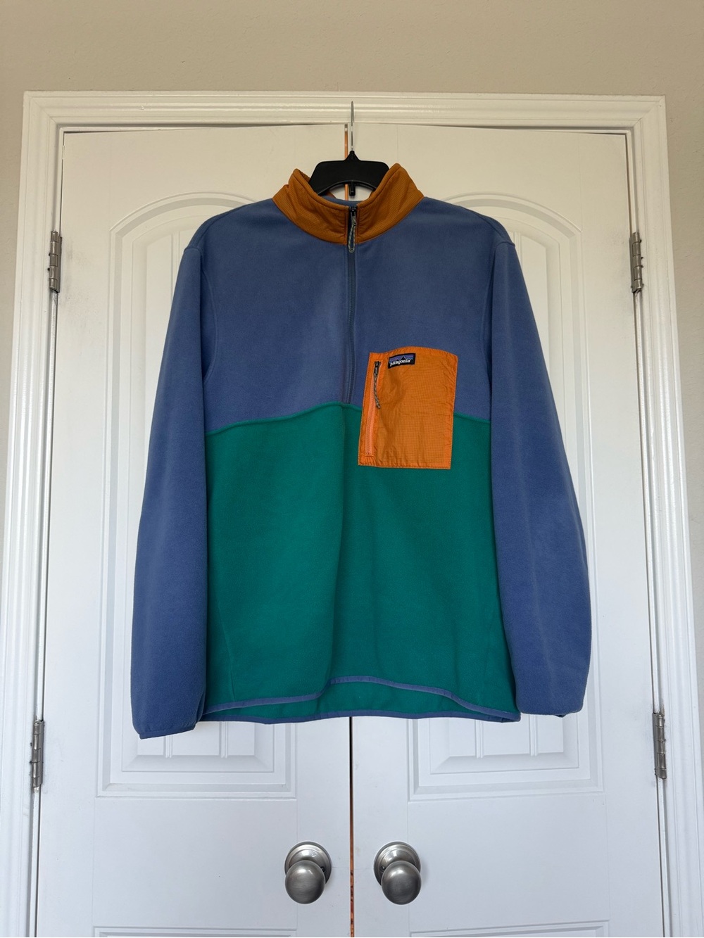 Patagonia Blue, Green & Orange Colorblock Quarter-Zip Fleece